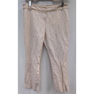 Emma James Womens Linen Blend Beige Striped Straight Leg Dress Pants Sz 16P